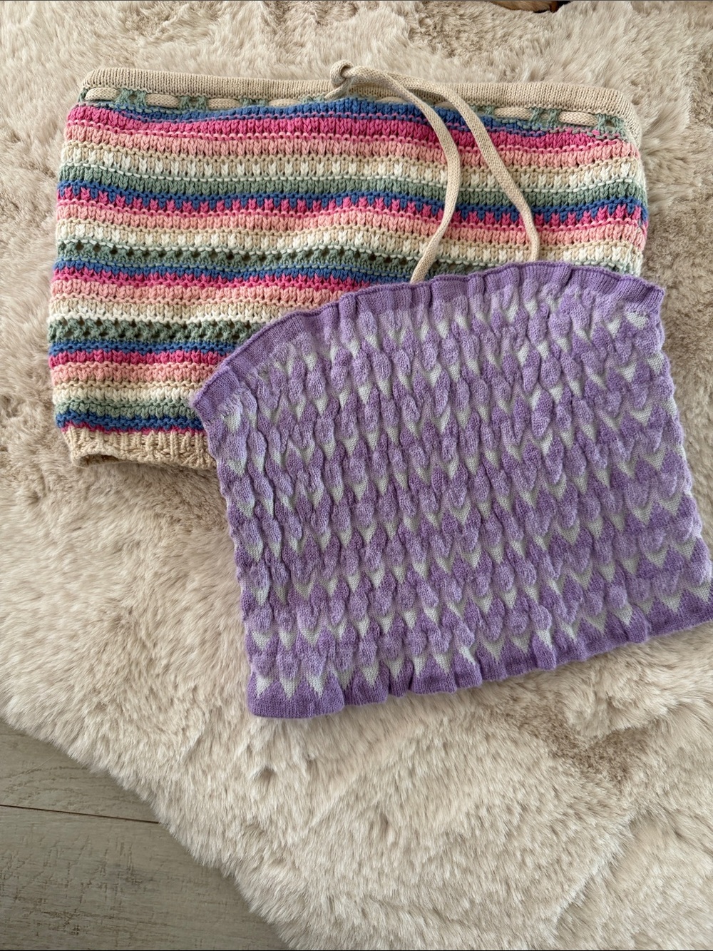 Hollister Lavender Knit Crop Top with Multicolor Striped Knit Top